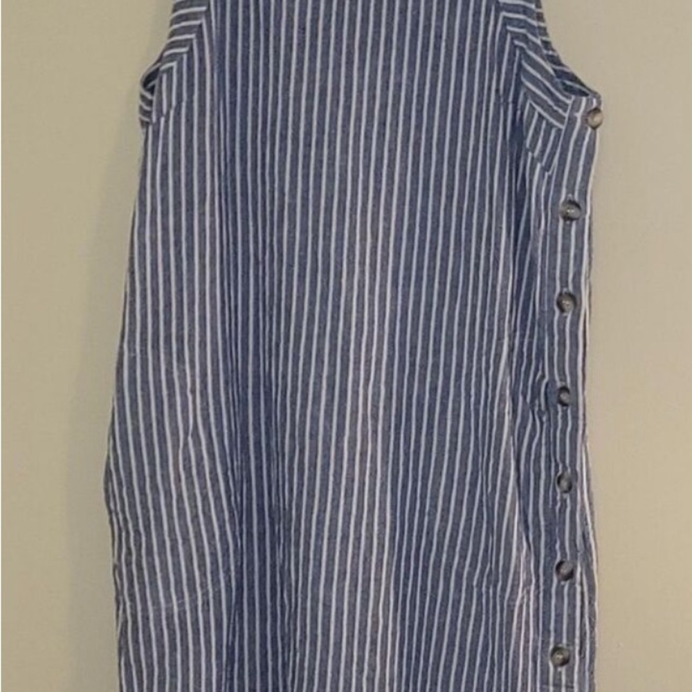For Cynthia Navy and White Striped Midi Dress